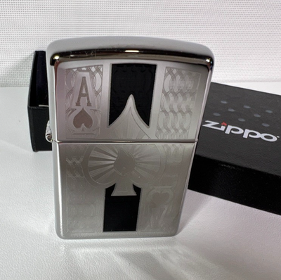 Zippo Ace Of Spades Pocket Lighter Polish Chrome #24196 Made In