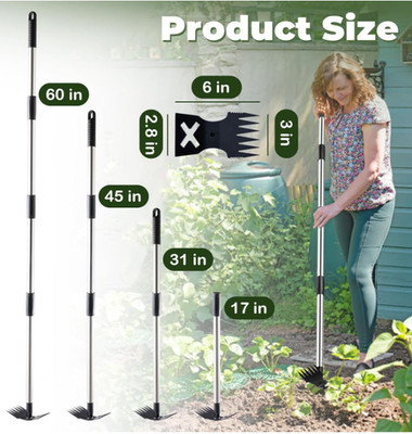 WEED PULLER TOOL WITH LONG HANDLE 17''-60'' W/ 1 PAIR GLOVES