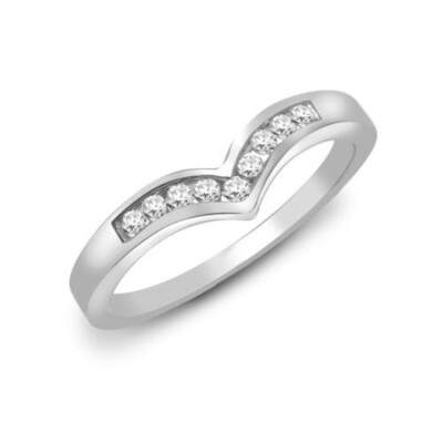 9 kt Weißgold Wishbone Ring - natürlicher Diamant V-Form Band feiner Schmuck Geschenk