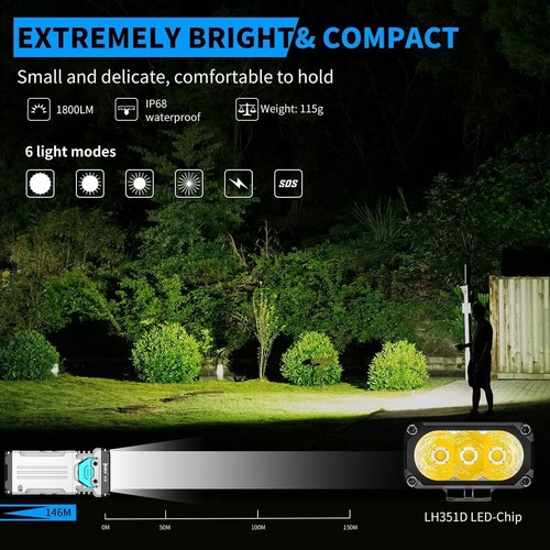 WUBEN X2 Flashlight LED Torch Rechargeable, 2,500 High Lumens Super Bright Tacti - Picture 7 of 9