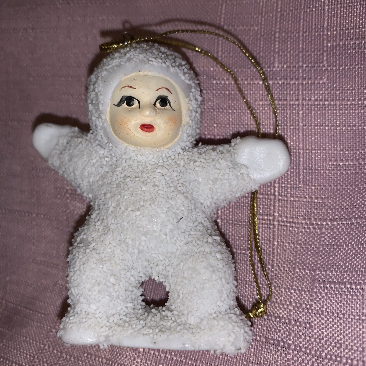 Vintage Snowbabies SNOWBABY STRETCHED OUT WIDE CHRISTMAS ORNAMENT