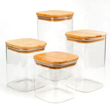 4 pk of square glass jars with bamboo lids
