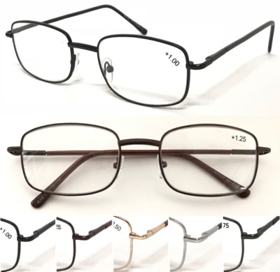 Herren Damen Klassische Rechteck Metall Lesebrille Federscharnier Arme L16