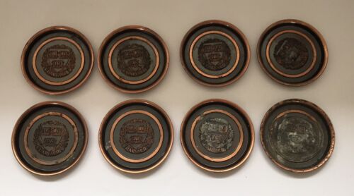 Vintage Full Set 8 Harvard University Coasters By Hyde Park, Copper - Picture 1 of 15