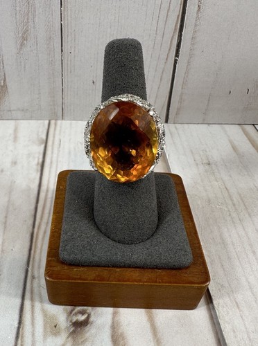 Large Oval Citrine Statement Ring, Size 8, Stamp .925 Silver - Picture 4 of 20