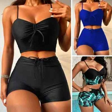 Womens Sexy Push Up Swimwear 2 Piece Swimsuit W/Shorts High Waisted Bathing Suit