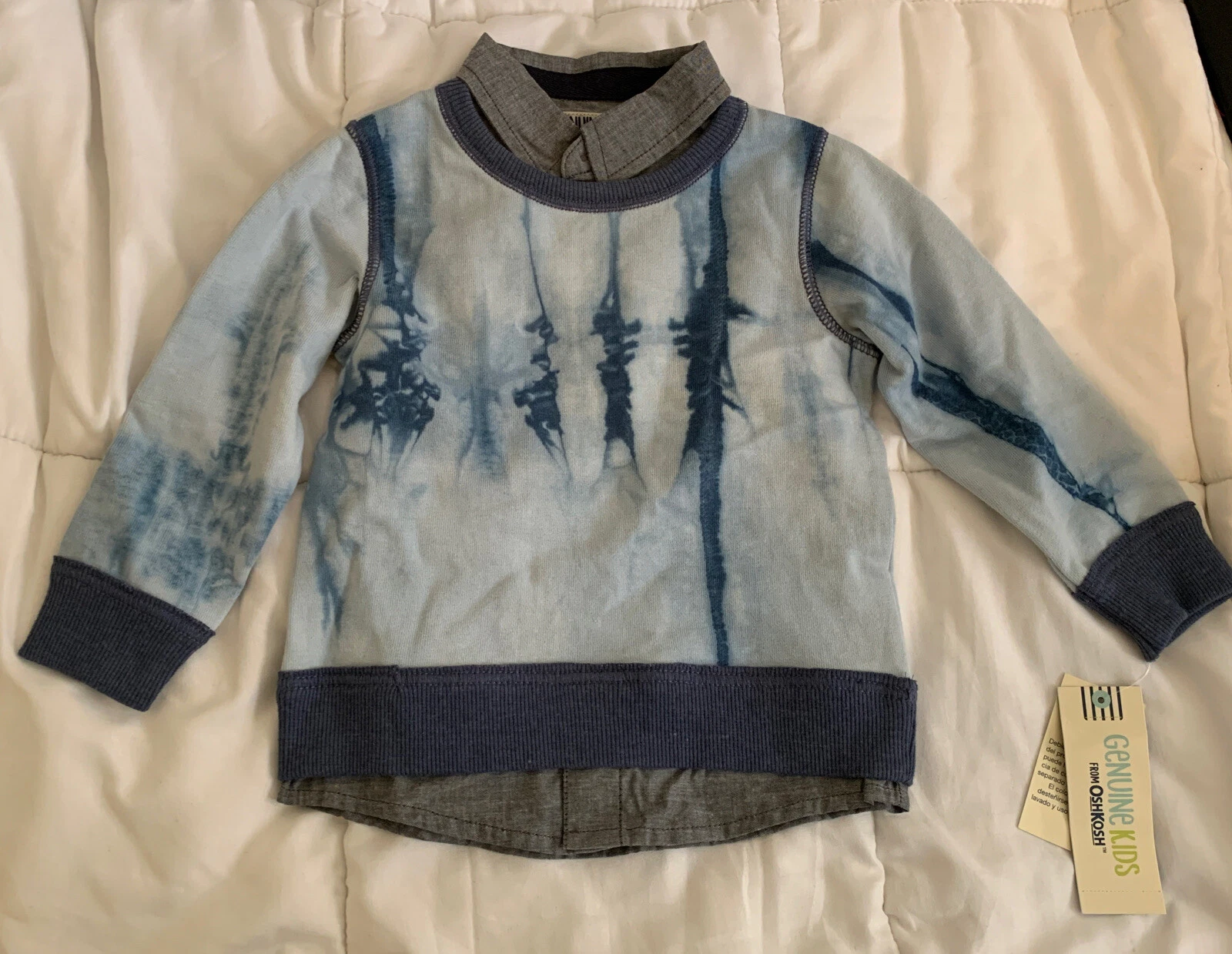 NEW TAGS OSHKOSH GENUINE KIDS BOY 18 MONTHS BLUE TYE DYE/DENIM ACCENTS 2FER TOP