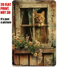 Retro Garden Metal Signs Wall Art Kitty Cat Lover Farmhouse Decor Floral Rustic