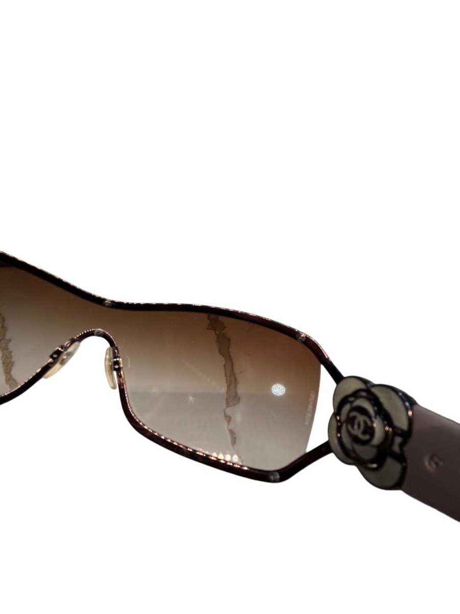RARE CHANEL SUNGLASSES CAMELLIA SWAROVSKI CRYSTALS Platinum Gray