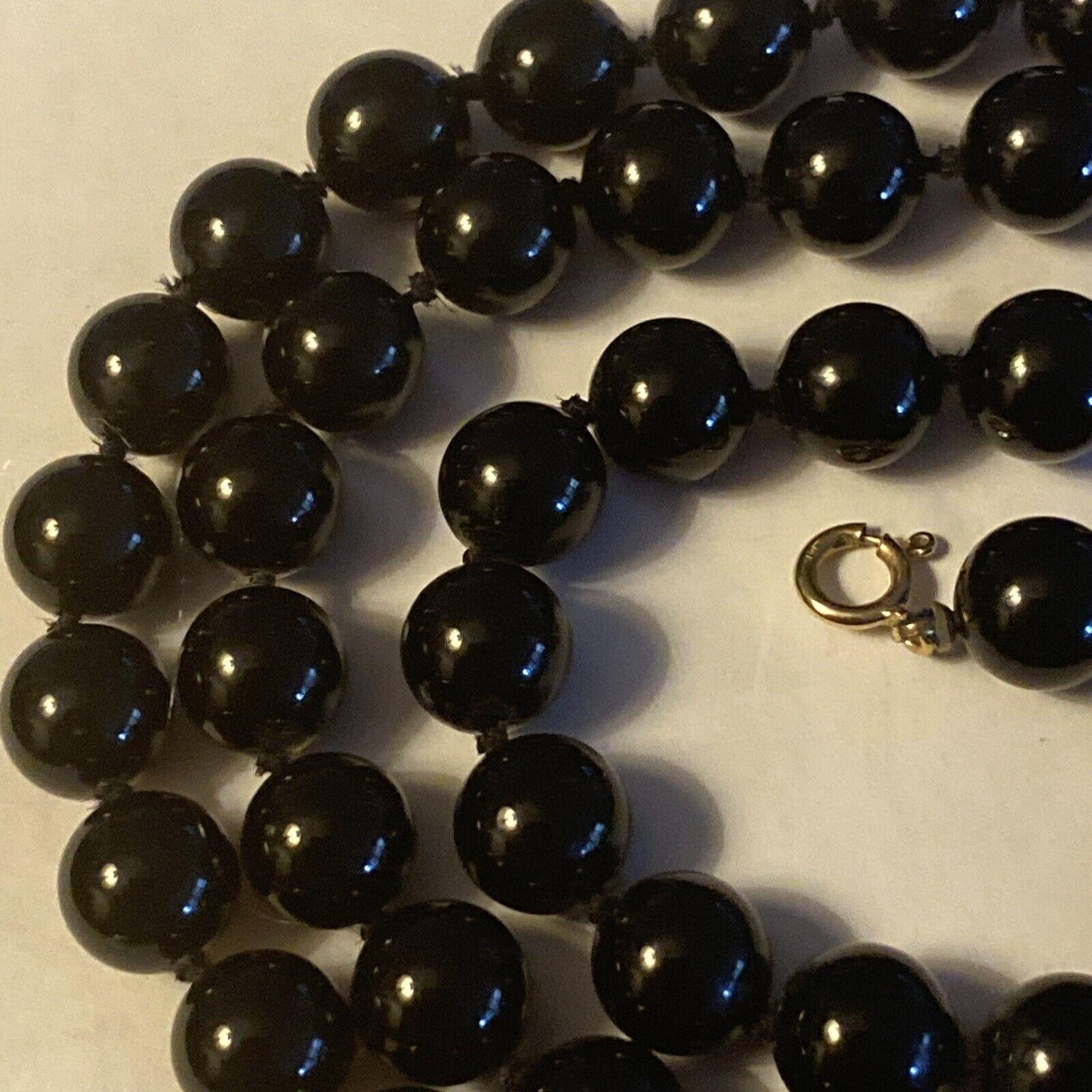14K Gold Necklace 8mm Black Onyx Knotted Silk Vin… - image 4