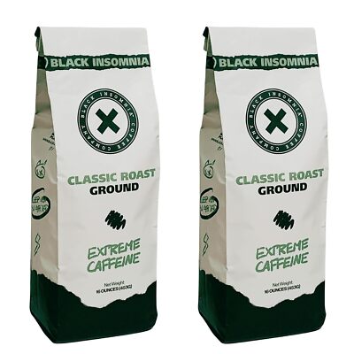 2lb -Black Insomnia Extreme Caffeine Ground Coffee - Strongest High Caffeinated