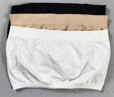3 Pack Bandeau Tube Tops Stretchy Non Padded Slim Fit Cropped Womens Size Small