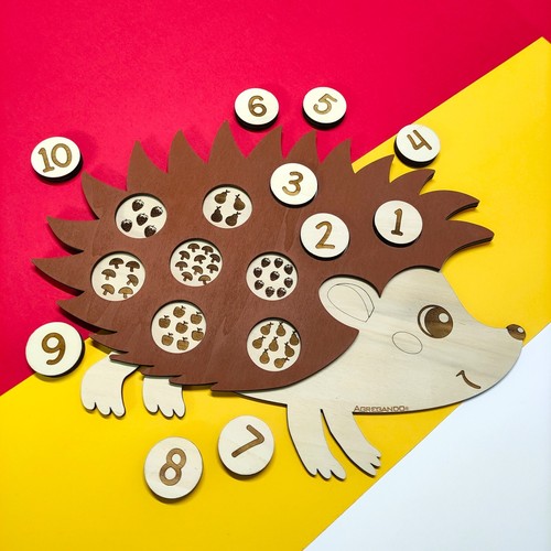 Wooden Puzzle Forest Hedgehog Toy, Educational Montessori Number Matching Game - Picture 2 of 5