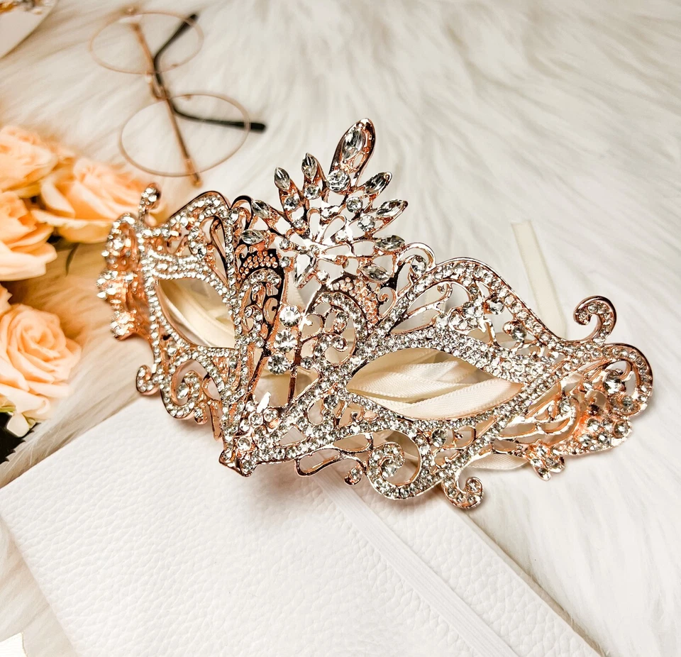 Masquerade Mask Luxury Crystal, Rhinestone Gold Eye Mask, Elegant Party Mask - Image 2 of 4