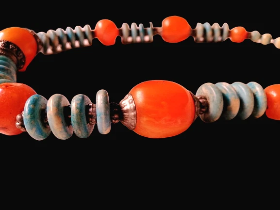 Collar vintage marroquí hecho a mano mujer ágata ámbar resina plata cuentas bereberes Foto 4 de 4