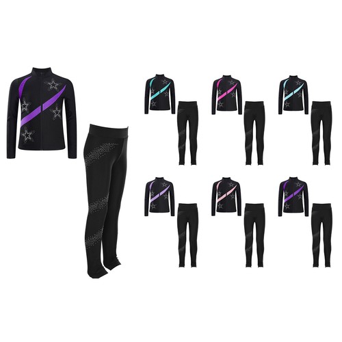 Kids Girls Gymnastics Trakcsuit Outfit Performance Figure Skating Gym Leggings - Picture 2 of 46