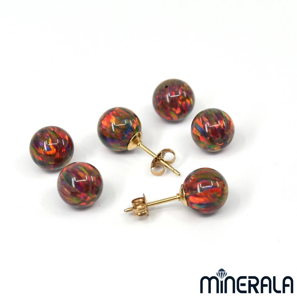 HALF DRILLED FIRE RED SYNTHETIC LAB CREATED OPAL ROUND BALL VARIOUS SIZE WP00221 - Image 2 of 2