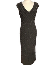 Xscape Women's Brown Fully Beaded Studs Evening Dress Formal Gown Size 10 USA