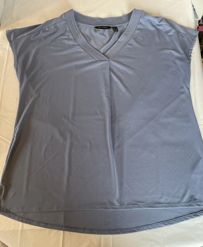 Blouse H by Halston Short Sleeve Blue Womens M