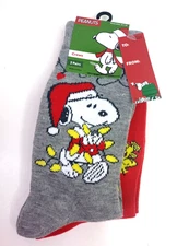 Peanuts Snoopy & Woodstock Crew Christmas Socks, shoe size 6-12, 2 pair