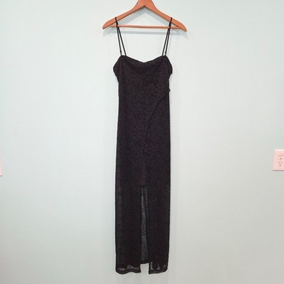 Next Up Y2K Sheer Black Whimsigoth Floral Mesh Maxi Dress 90s Grunge Goth Slip S