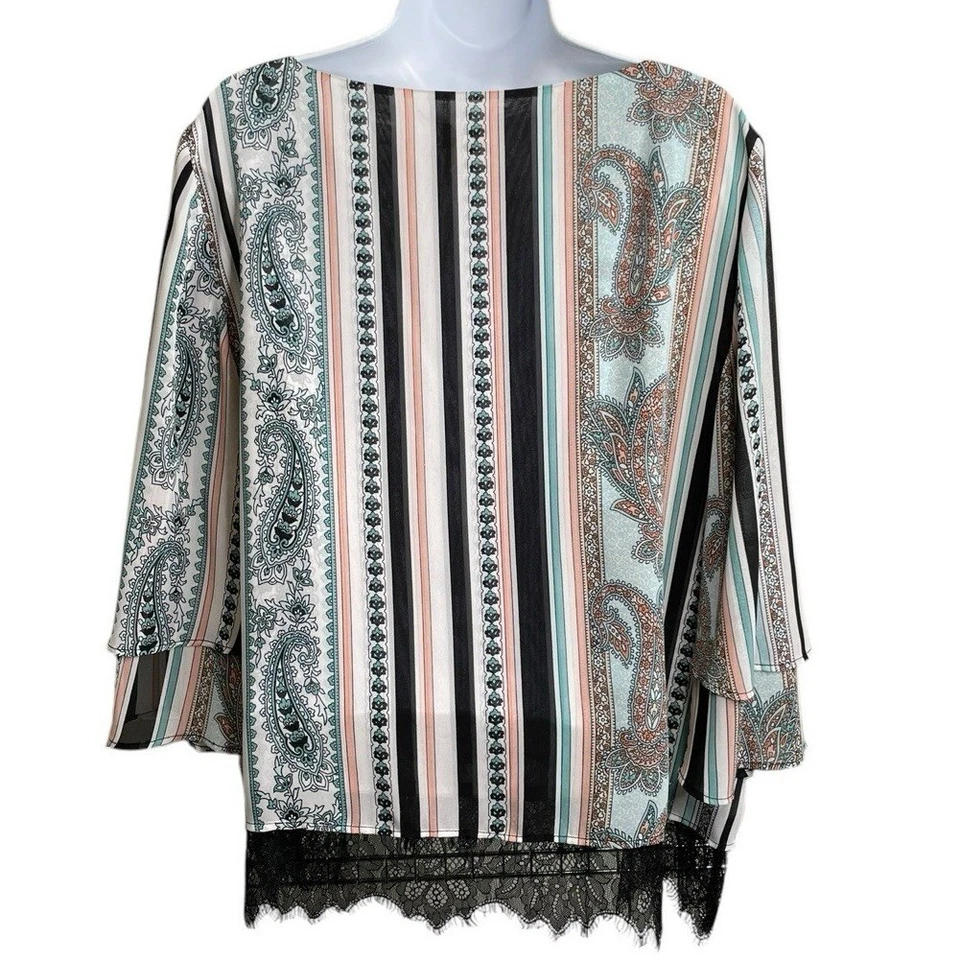 Top de mujer Chico de cachemira con mangas en capas talla 2 grande fluido boho dobladillo de encaje Foto 2 de 4