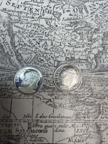 Lot Of 2 - 90% Silver Modern Proof Dimes Roosevelt S Mint 2001, 2002 - RD3