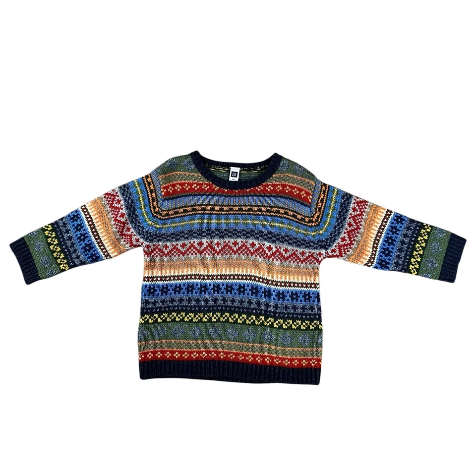Suéter tejido Y2K Baby Gap 3T Fair Isle colorido mezcla de lana pulóver fotos de vacaciones Foto 2 de 4