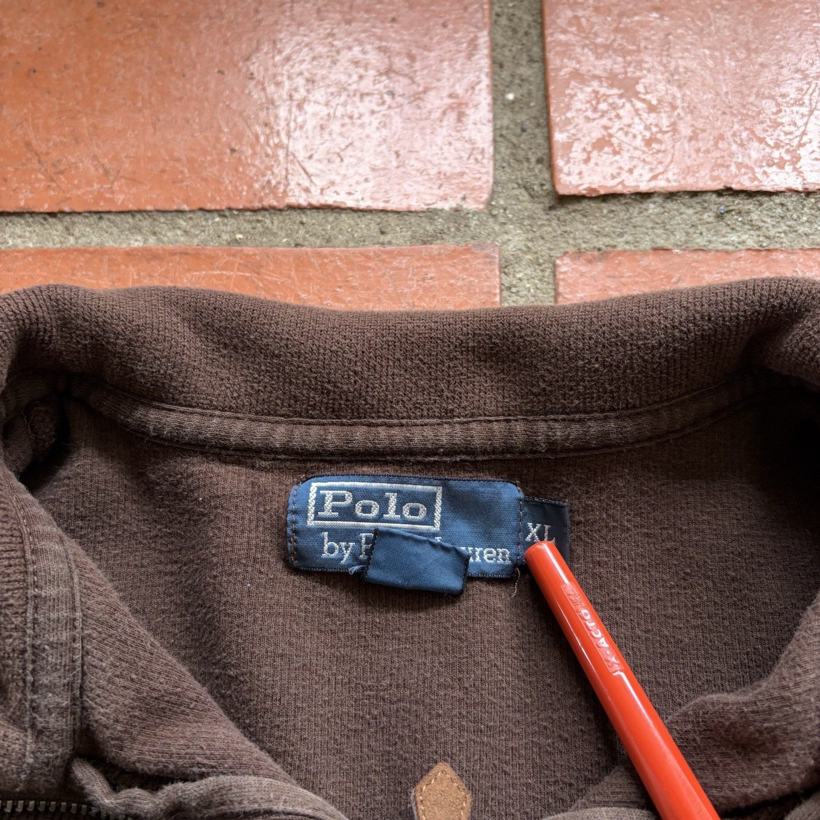 Polo Ralph Lauren Quarter Zip Pullover Brown Sweater Men’s XL thumbnail 4