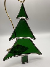 Stained Glass Green Tree Suncatcher Hook Hole Ornament Window Wall Decor 6 in.