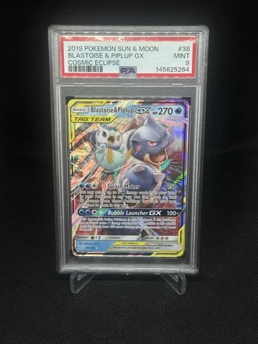 Pokemon Cosmic Eclipse Blastoise and Piplup GX 38/236 Graded PSA 9
