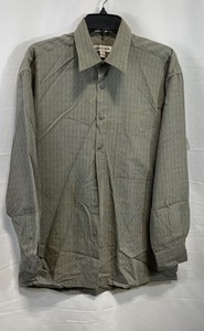 Vintage 80s Pierre Cardin Men's Olive Basketweave Button Up Shirt Sz M 15-15.5
