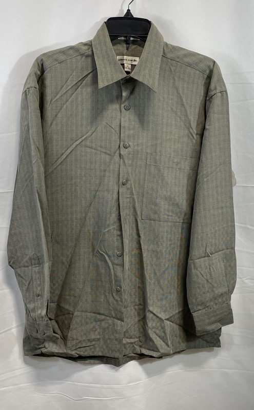 Vintage 80s Pierre Cardin Men's Olive Basketweave Button Up Shirt Sz M 15-15.5