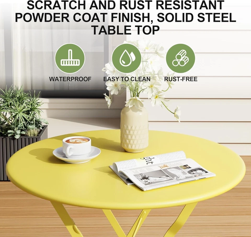 3 Piece Bistro Set Folding Table Chairs Outdoor Patio Garden Furniture New - Image 4 of 4