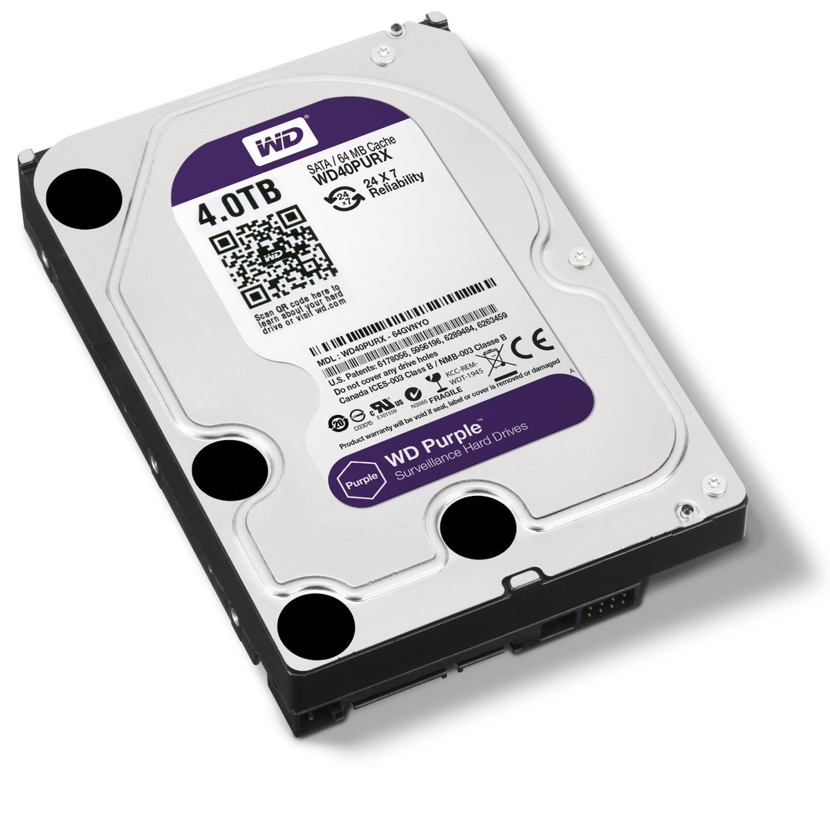 WD WD40PURX Purple 4TB Surveillance Hard Drive 3.5 Inch SATA 6Gb/s