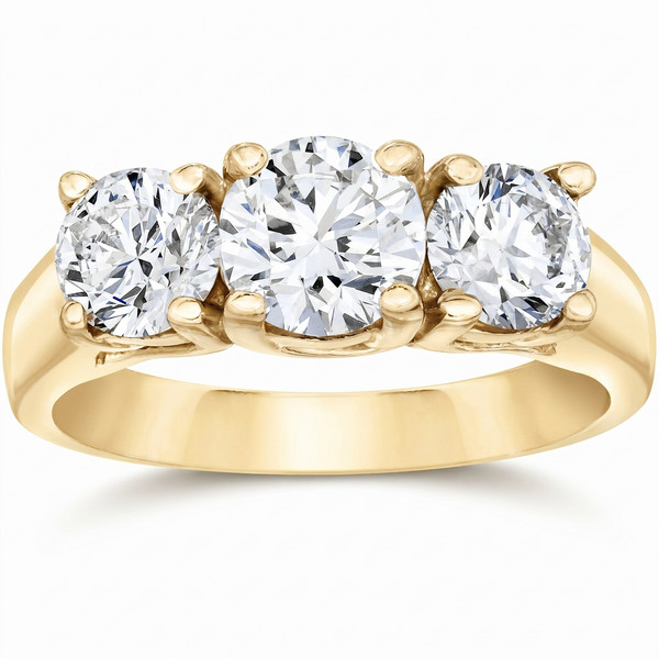 2ct 3-stone Round Cut Lab Grown Diamond Engagement 14K Yellow Gold Ring