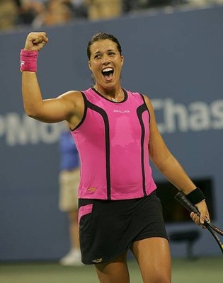 Jennifer Capriati celebrates match point over Serena Williams duri- Old Photo 1