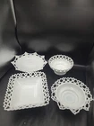 Vintage Lot 4 Treat/Candy Dish White Milk Glass Open Lace Edge. MG