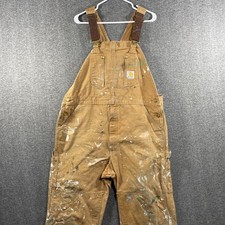 Carhartt Bib Overalls Mens 40x32 Brown Duck Canvas R01 BRN Carpenter Painters