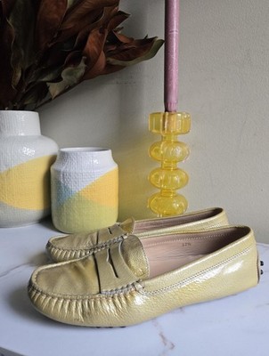 Tod's Patent Leather Yellow Women's Loafers Size 7.5