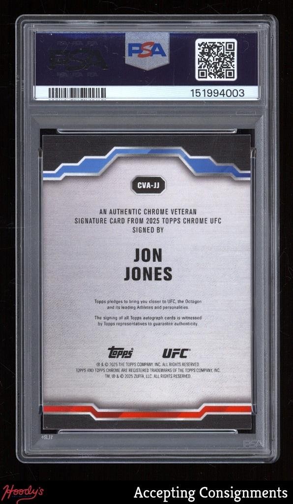 2025 Topps Chrome UFC Veteran Blue Refractor Jon Jones ON CARD AUTO /150 PSA 9 view 2