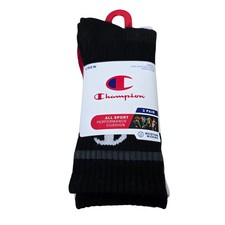 Champion Crew Socks Kids Small Black Red White 3 Pair Performance 10.5K-4Y New