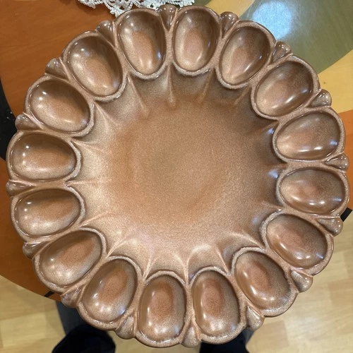Frankoma Pottery #819 Egg Plate Brown Satin Glaze 11.5" 16 eggs c. 1970s-80s
