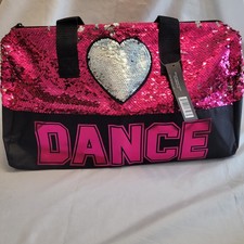 Girls Dance Sequin Duffle Bag Pink Silver Color Change Heart Large Gym Tote