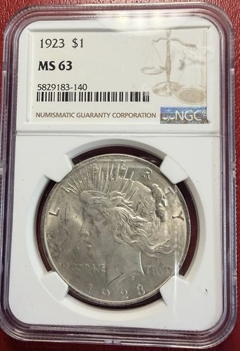 1923 $1 Peace Dollar. NGC. MS-63. Free Shipping