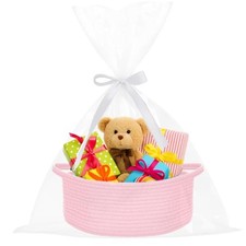 Storage Basket with Handles, Empty Gift Basket for Christmas with Gift Pink