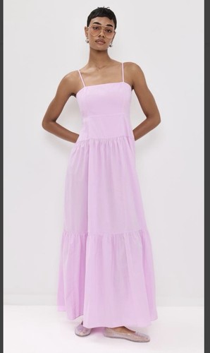 Playa Lucila Maxi Dress Pink Cotton Woven Square Neck Strappy XS NWT SOLD OUT