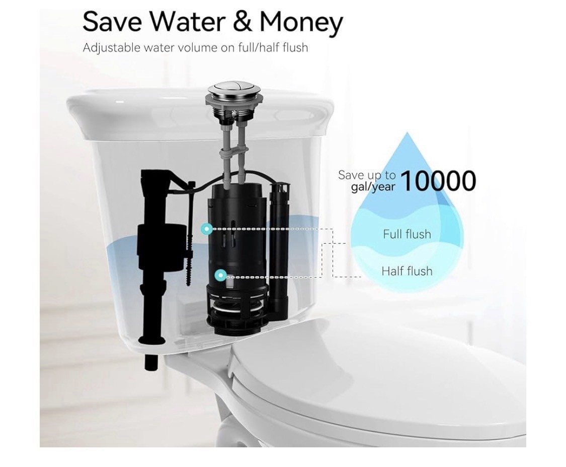 R &T A2422M 3- Inch Dual Flush Toilet Valve with Push Button Toilet Repair Kit