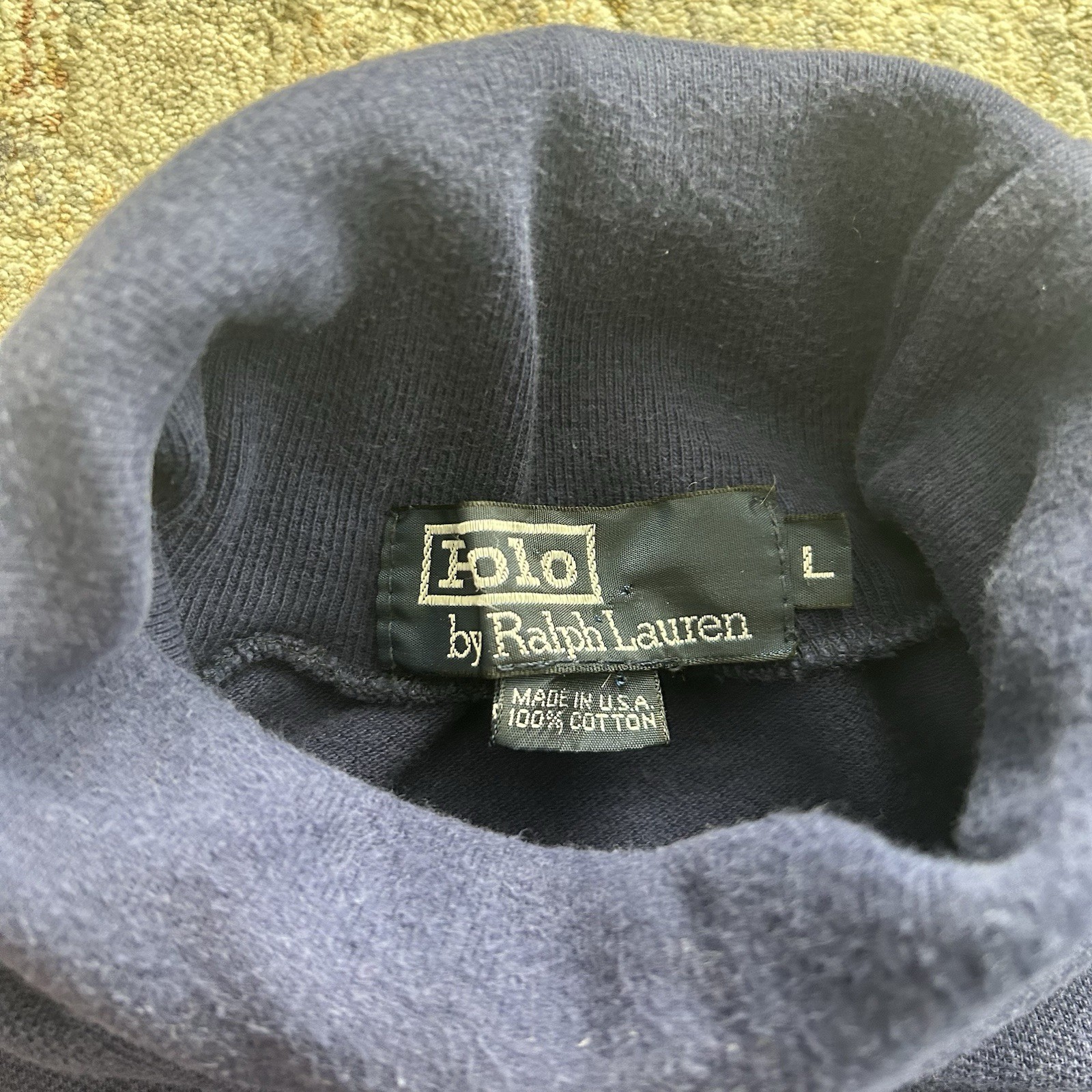 Vintage Polo Ralph Lauren made in USA navy blue turtleneck sweater Size L thumbnail 2