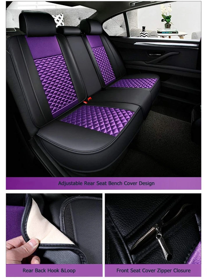 Fundas de asiento de coche delanteras y traseras Bling Retro Moda celosía seda y cuero S... Foto 3 de 4